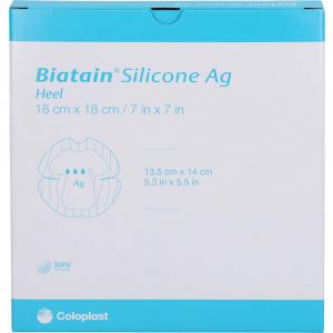 BIATAIN Silicone Ag Schaumverband Ferse 18x18 cm