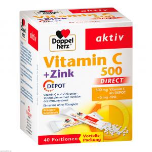 DOPPELHERZ Vitamin C 500+Zink Depot DIRECT Pellets