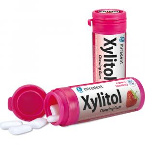 MIRADENT Xylitol Kaugummi Erdbeere