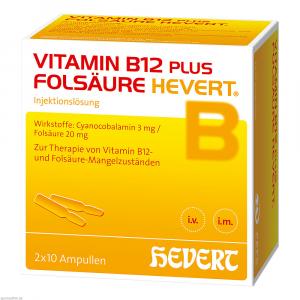 VITAMIN B12 PLUS Folsäure Hevert a 2 ml Ampullen