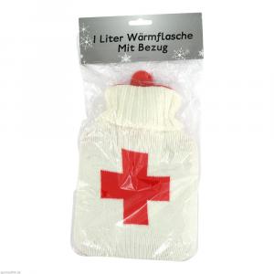WÄRMFLASCHE 1 l Gummi m.Bezug Muster Herz od.Kreuz