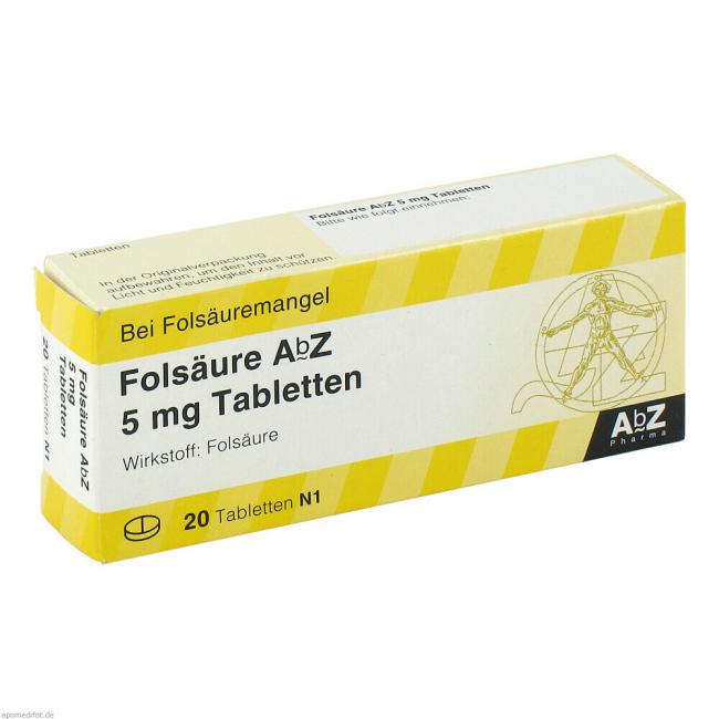 FOLSÄURE AbZ 5 mg Tabletten (20 St) Preisvergleich, PZN 1234533