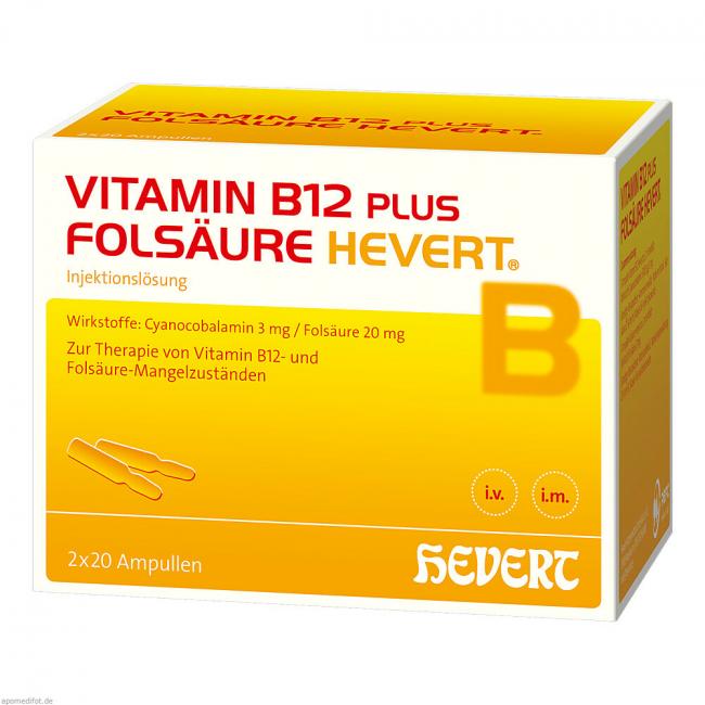 VITAMIN B12 PLUS Folsäure Hevert a 2 ml Ampullen (2x20 St